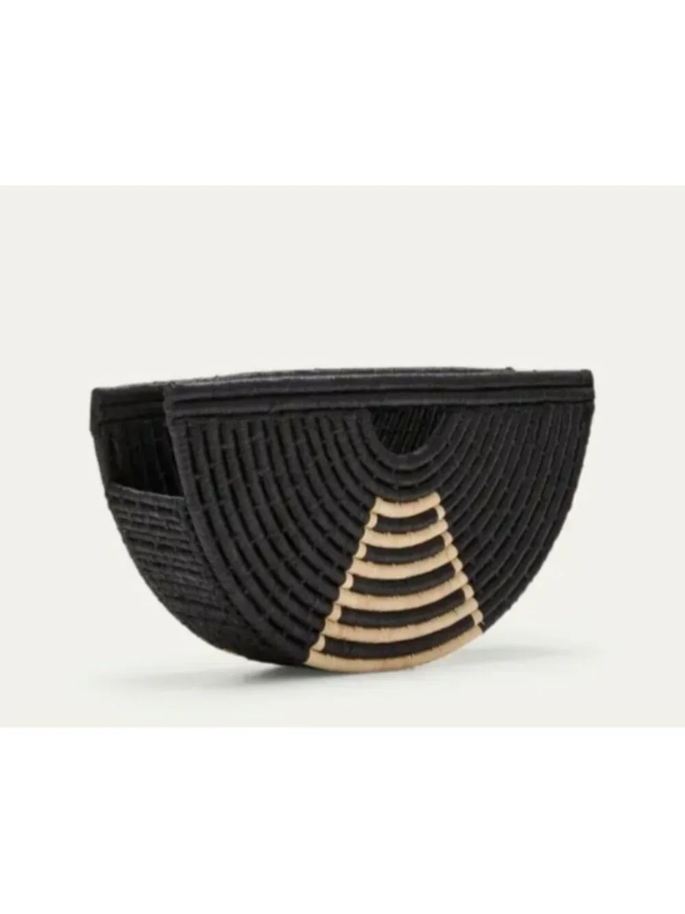 EILAF Large Half Moon Raffia Top Handle Bag Black Woven Straw Clutch Boho Design - Picture 12 of 13